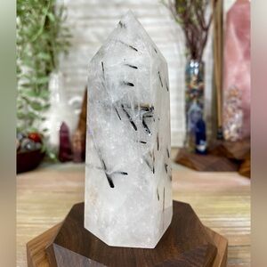 0726 Quartz with Black Tourmaline Crystal Tower